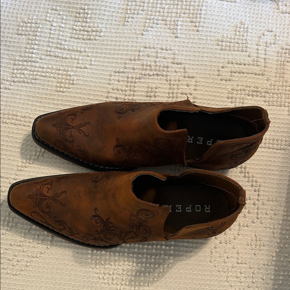 Roper Tan Embroidered Slip-On Boots - image 2